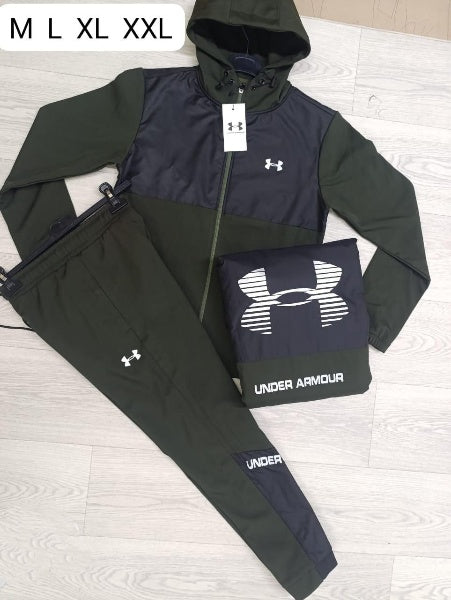 Chandal under armour verde y azul marino logo blanco