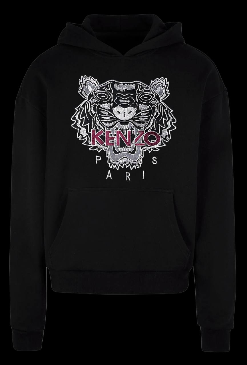 Sudadera KENZO con capucha negro logo gris y rosa