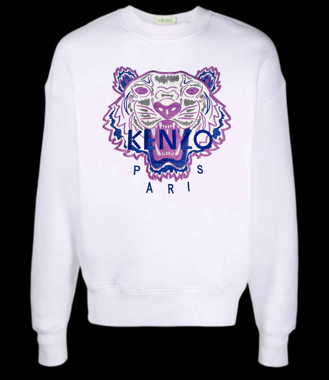 Sudadera KENZO blanca logo azul y rosa detalles grises