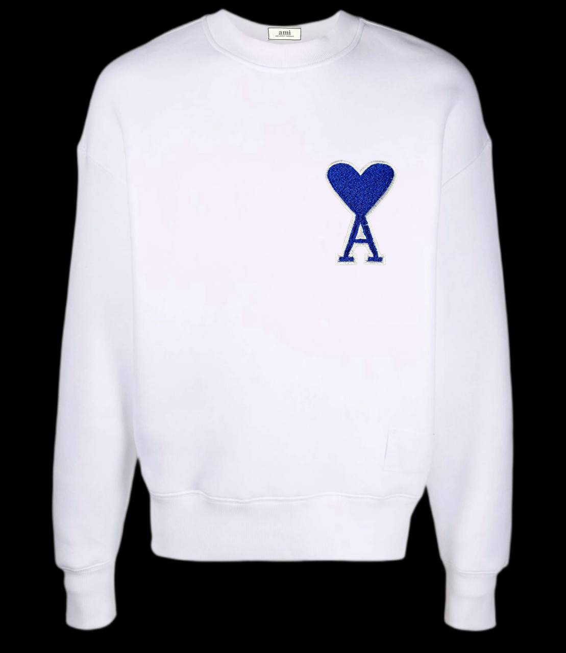 Sudadera AMI PARIS blanco logo azul contorno blanco