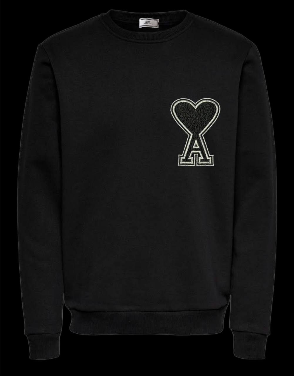 Sudadera AMI PARIS negra logo negro contorno blanco