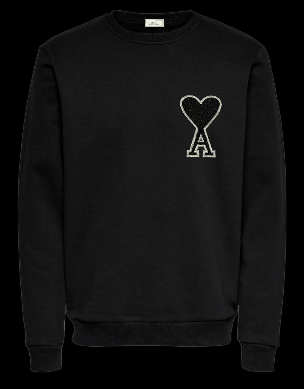 Sudadera AMI PARIS negra logo negro contorno blanco