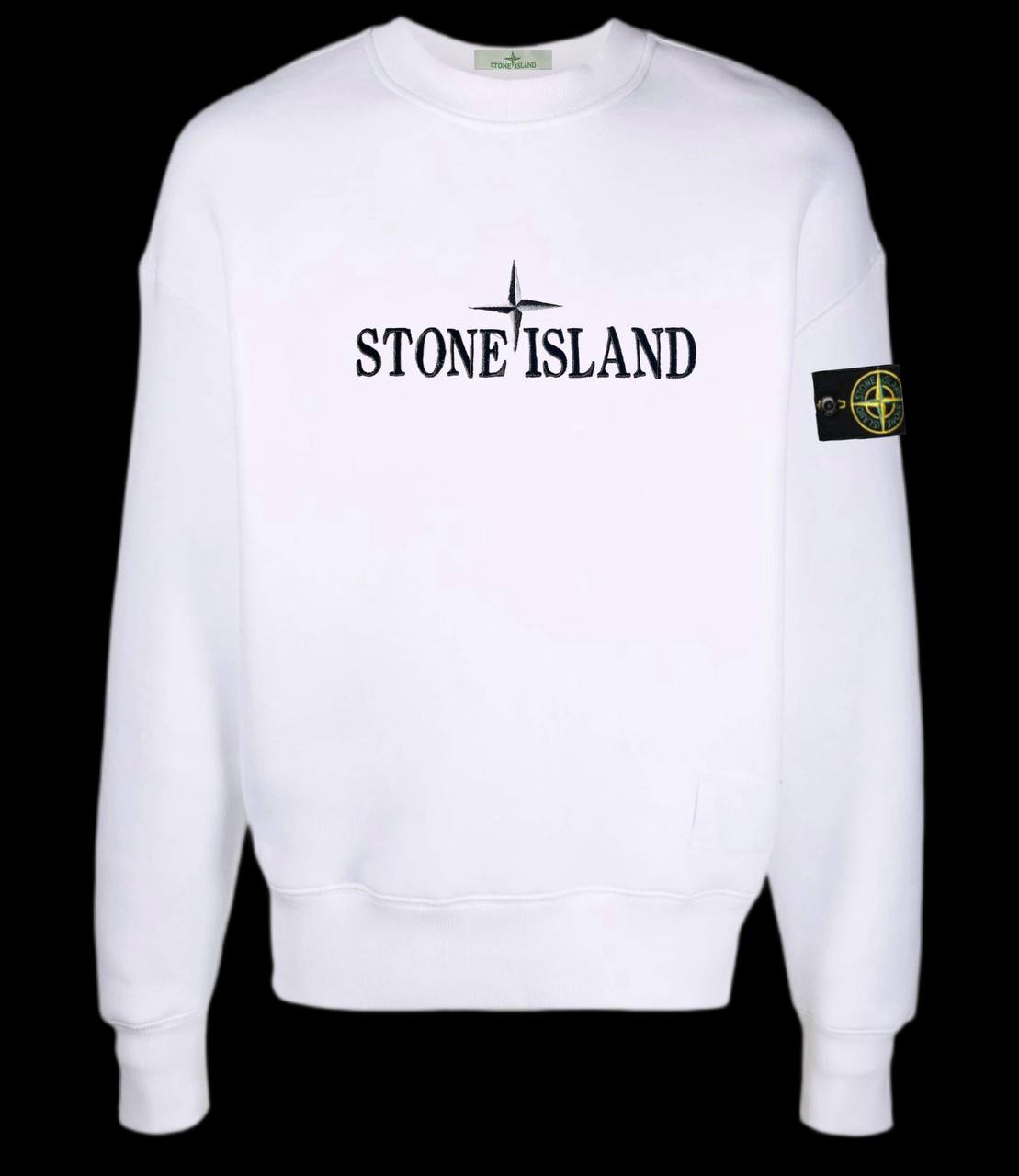 Sudadera STONE ISLAND blanca logo negro logo en manga