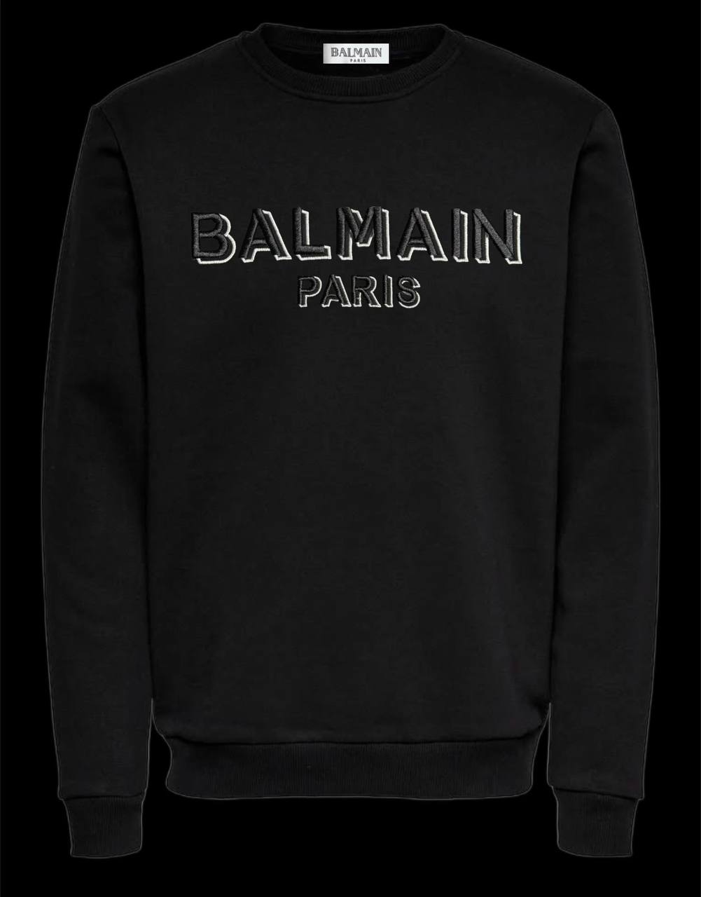 Sudadera BALMAIN negro logo negro contorno blanco