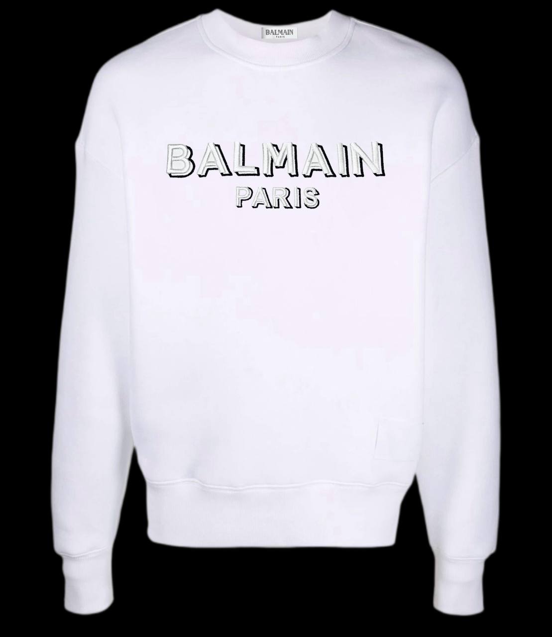 Sudadera BALMAIN blanco logo blanco contorno negro