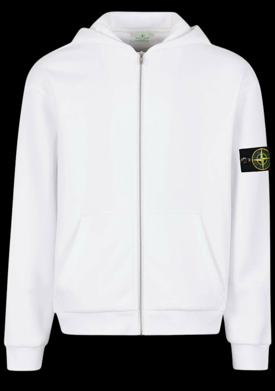 Sudadera con capucha y cremallera blanca STONE ISLAND logo en manga