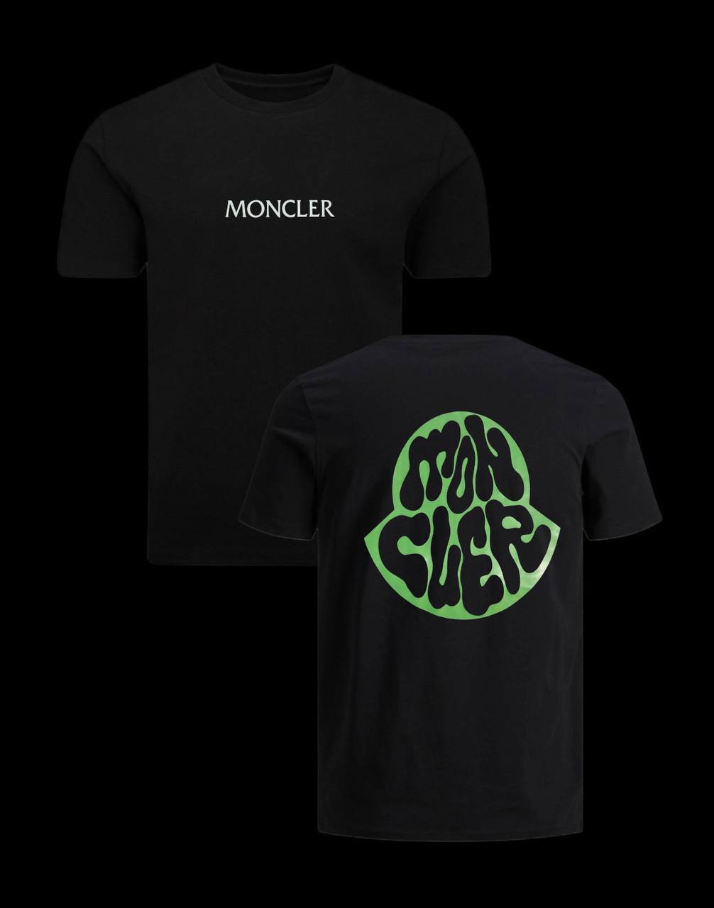 Camiseta moncler negra logo en espalda verde