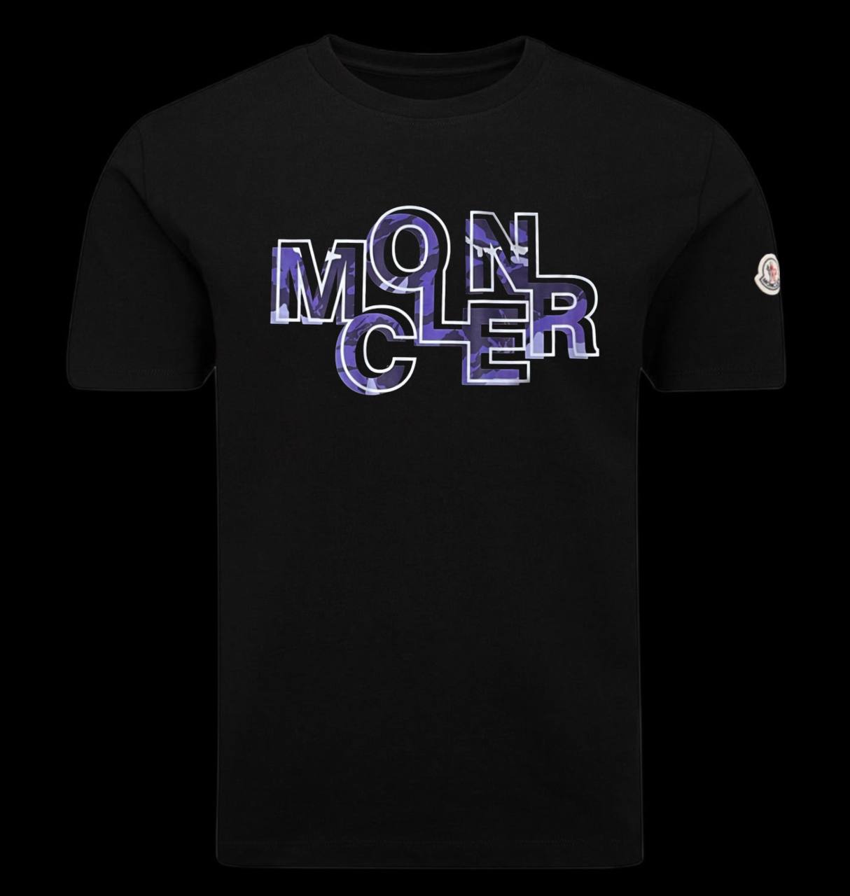 Camiseta moncler negro logo morado contorno blanco