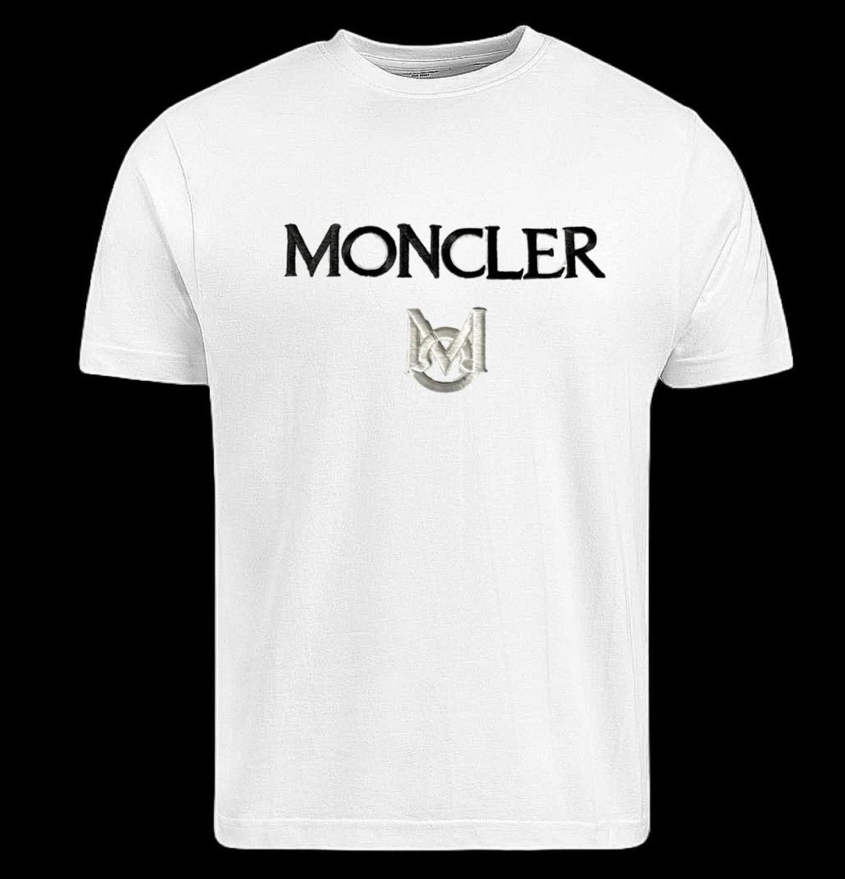 Camiseta moncler blanco letras negras logo gris