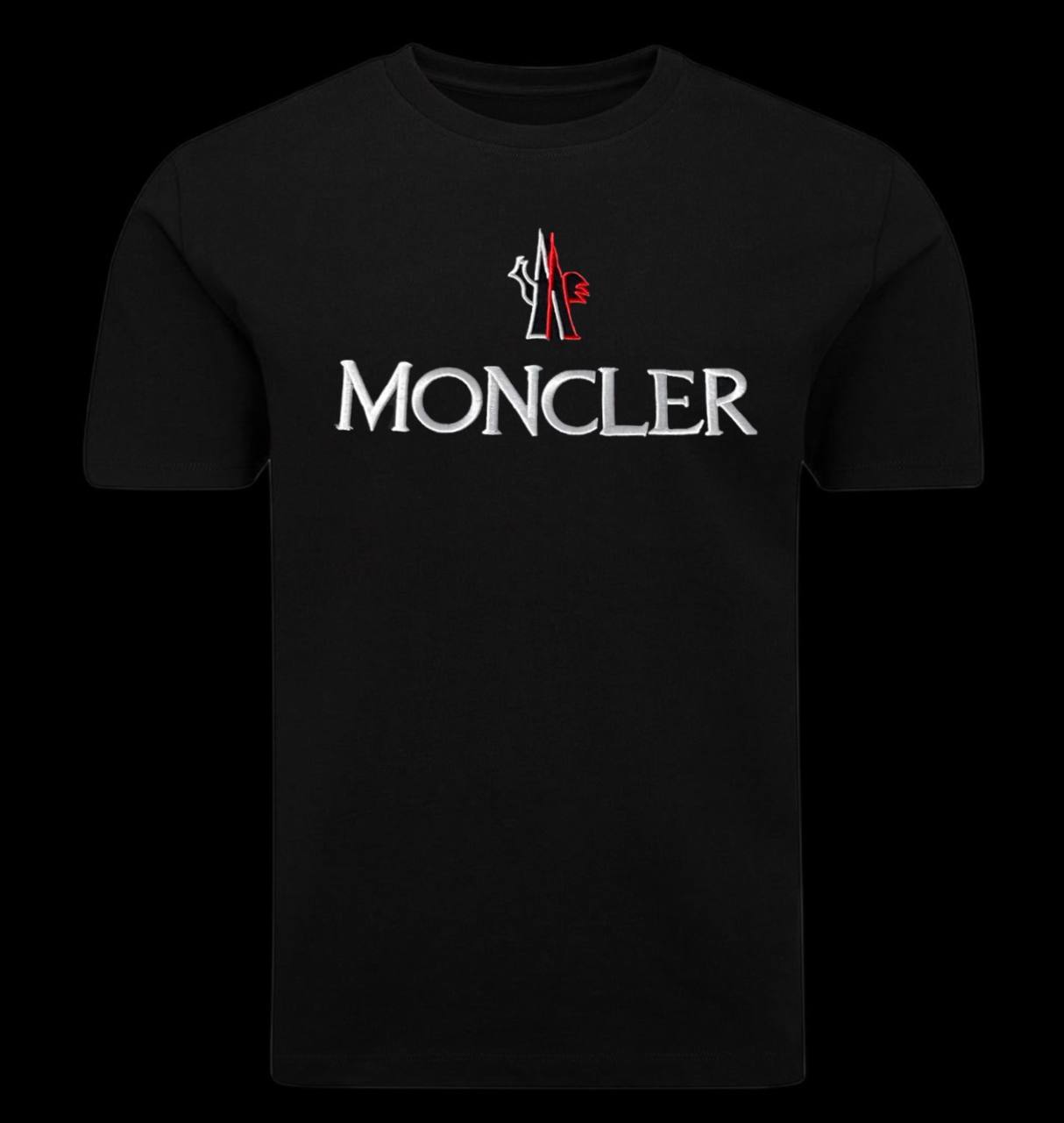 Camiseta moncler negra logo blanco y rojo