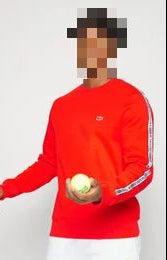 Sudadera LACOSTE rojo laterales gris y blanco logo verde