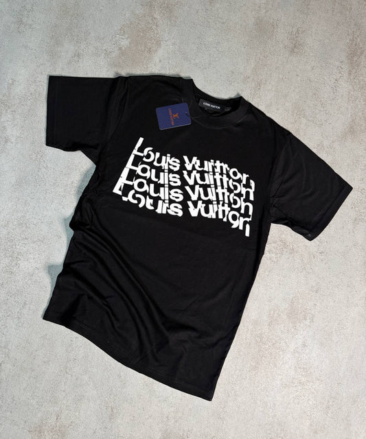 Camiseta LV negro logos duplicados blanco