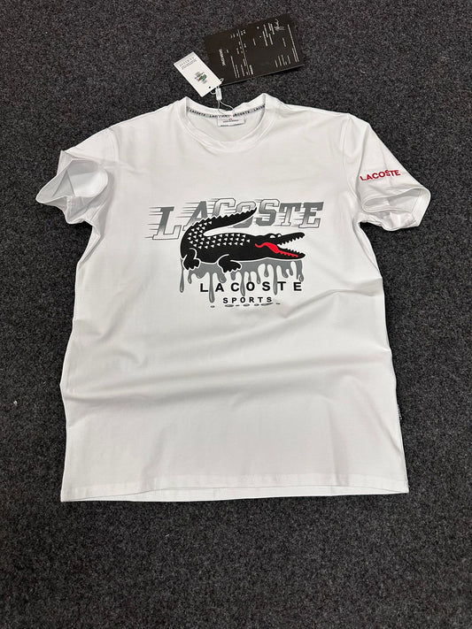 Camiseta lacoste blanco logo gris y negro