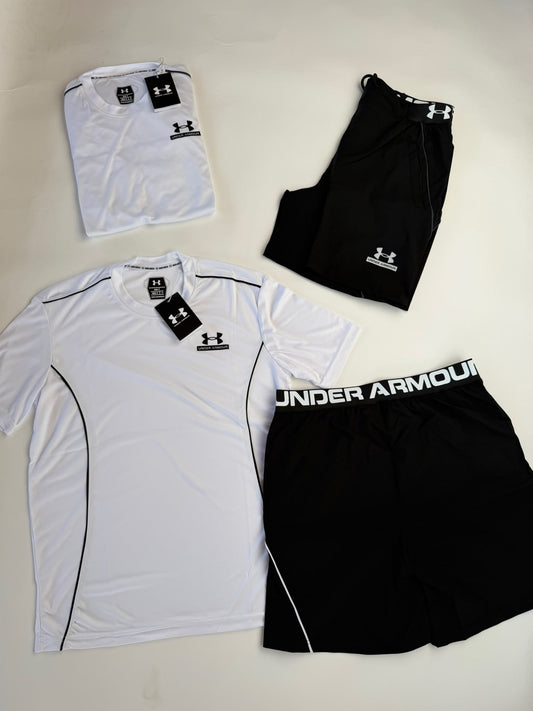 Conjunto corto under armour blanco logo negro