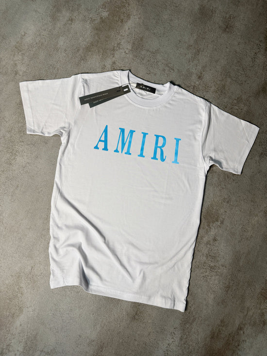 Camiseta amiri blanco logo azul