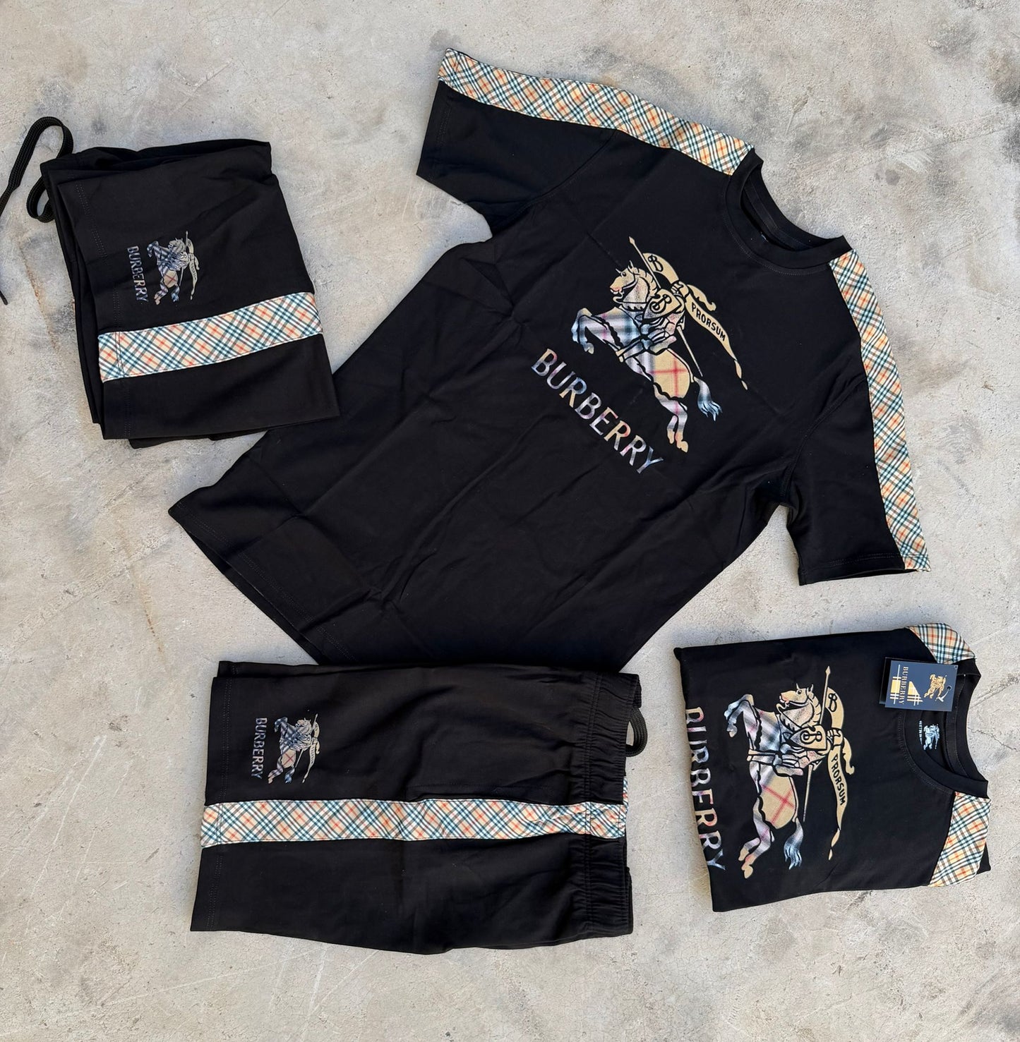 Conjunto corto burberry negro logo tricolor