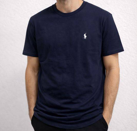Camiseta ralph lauren azul marino logo blanco