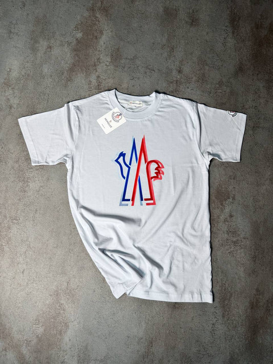 Camiseta Moncler blanco logo rojo y azul