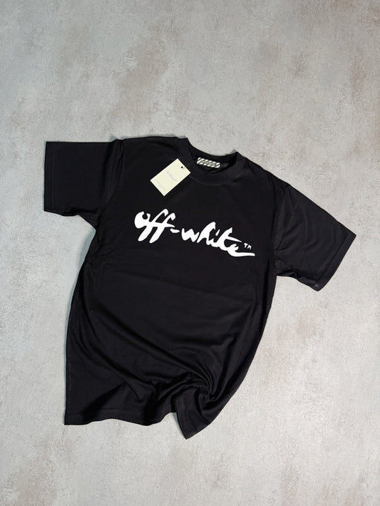 Camiseta off white negro logo grande blanco