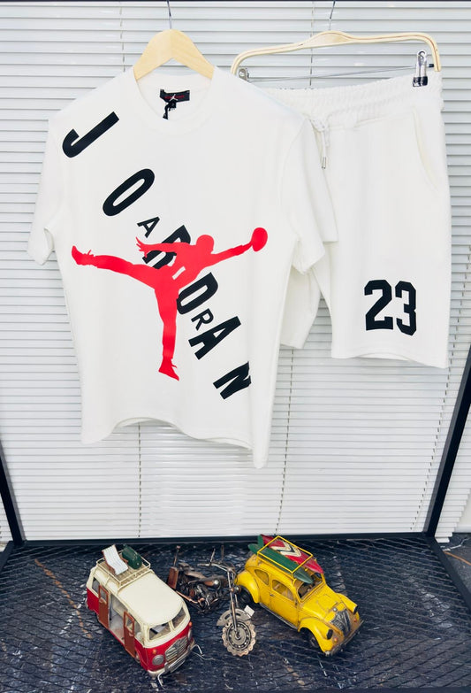 Conjunto JORDAN rojo y blanco logo negro