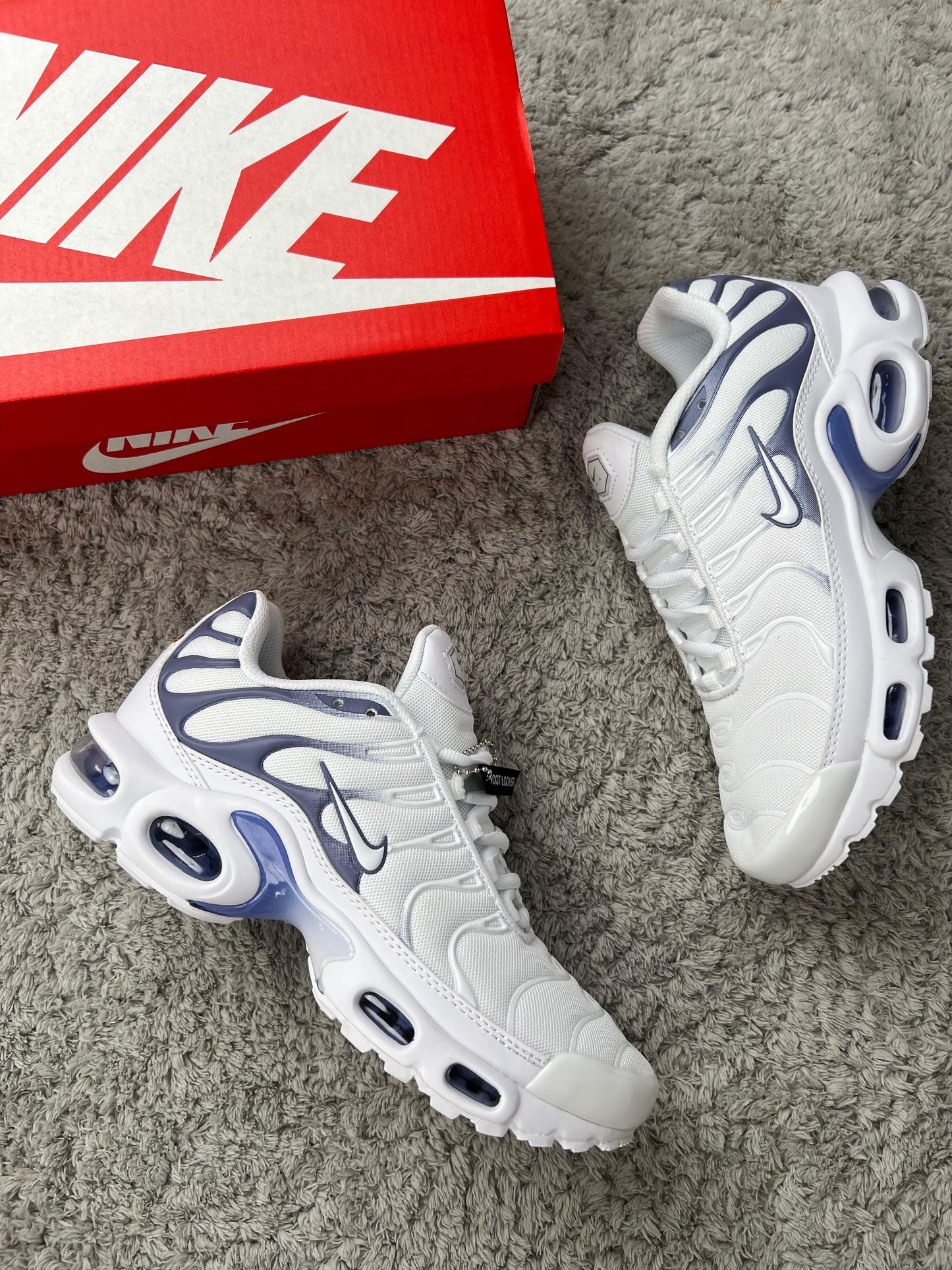 NIKE TN blanca detalles grises contorno azul