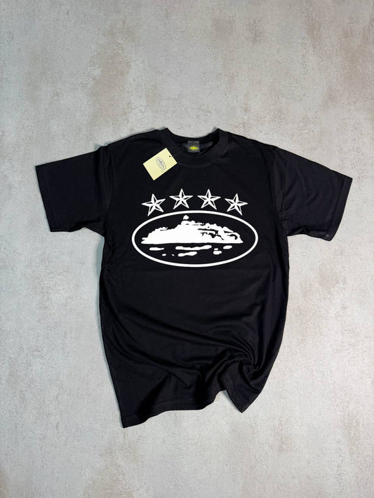 Camiseta Corteiz negro logo blanco