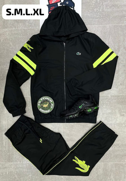 Chandal lacoste negro y fluor logo verde