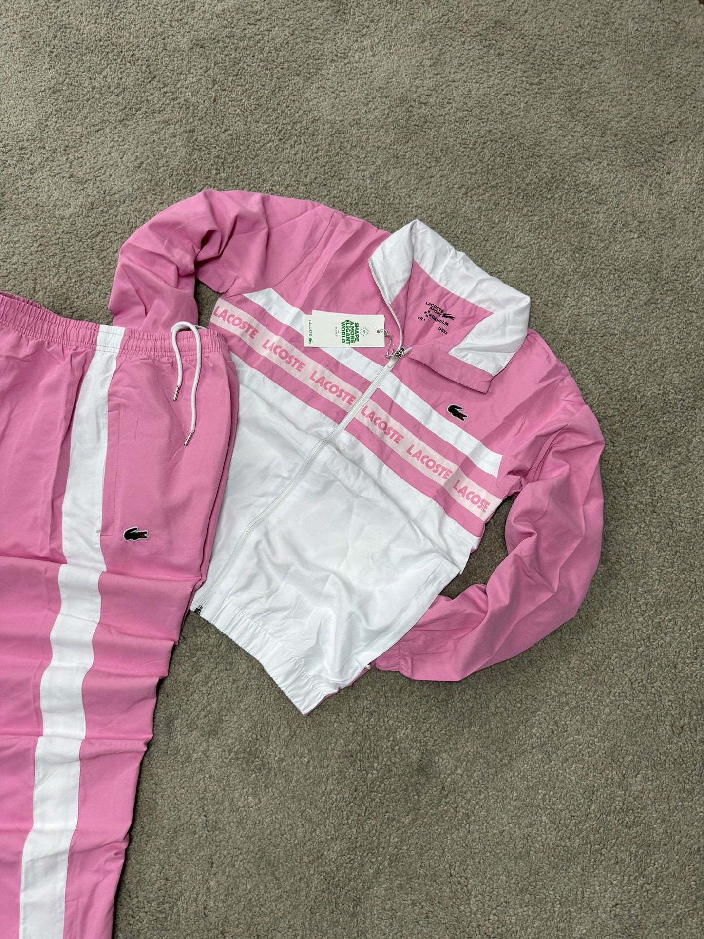 Chandal LACOSTE rosa y blanco logos en medio