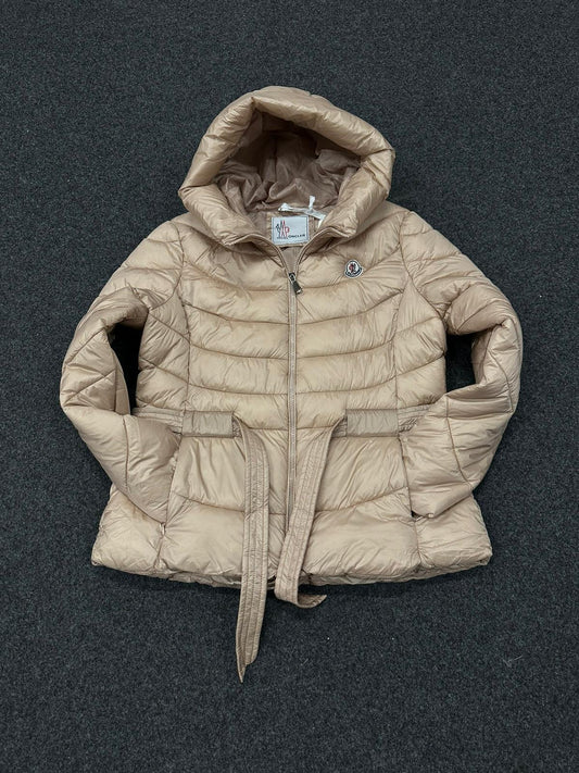 Abrigo moncler marron logo tricolor