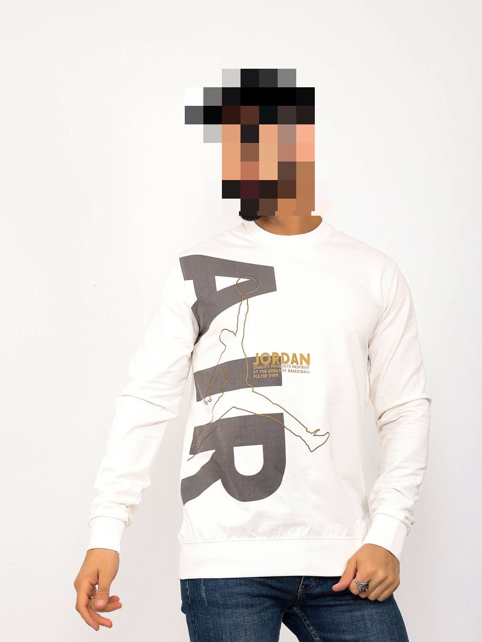 Sudadera Jordan blanca logo amarillo