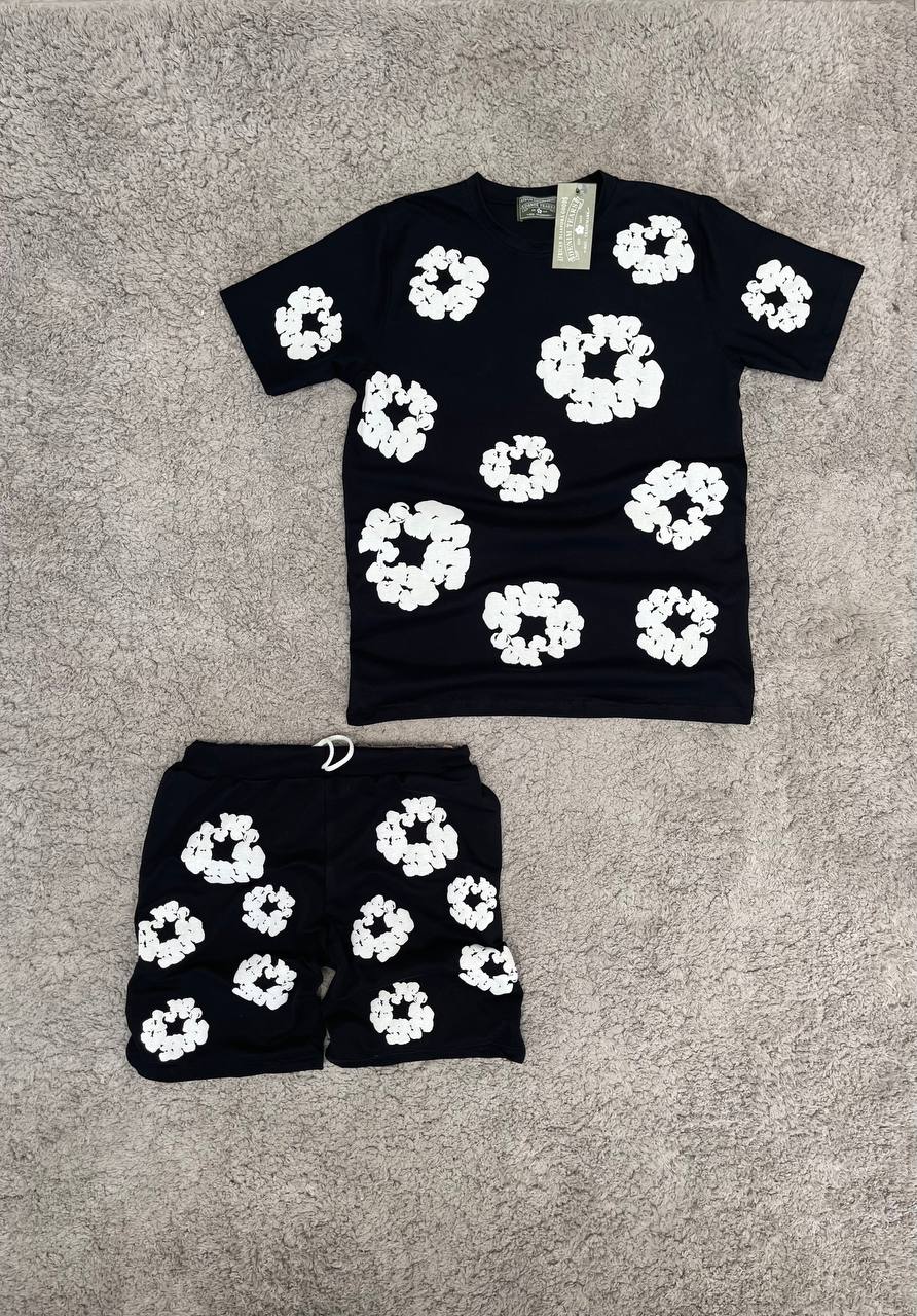 Conjunto verano denim tears negro logos blancos