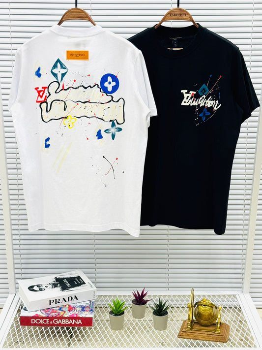 Camiseta LV negra logo pinturas detalles colores
