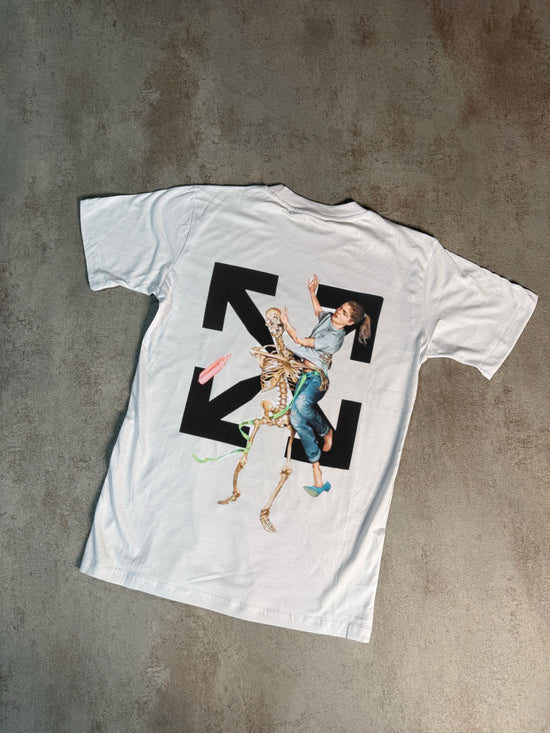 Camiseta off white blanca logo grande esqueleto