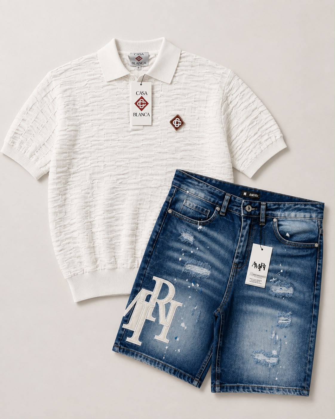 Conjunto casablanca blanco y vaquero amiri
