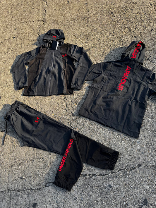 Chandal under armour negro logo rojo
