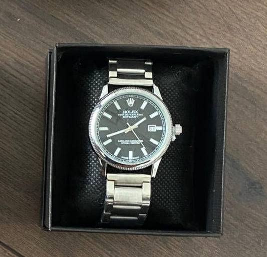 Reloj Rolex plateado negro