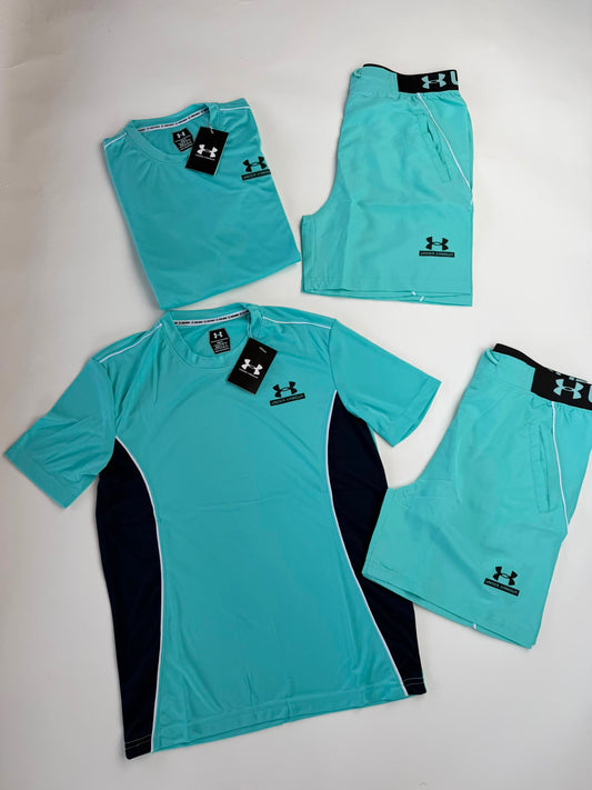 Conjunto corto under armour azul logo negro detalles negros