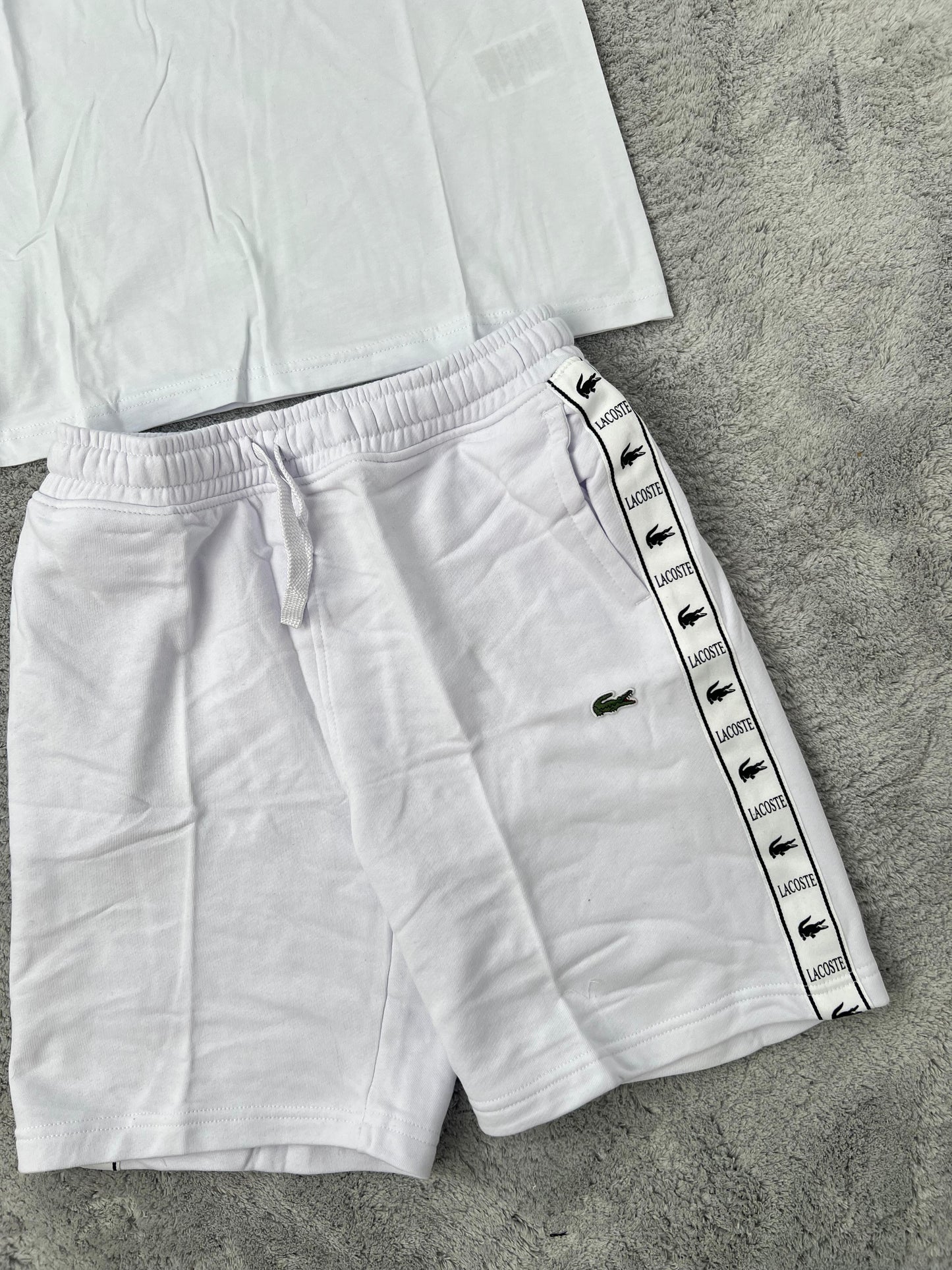 Conjunto corto lacoste blanco logo verde