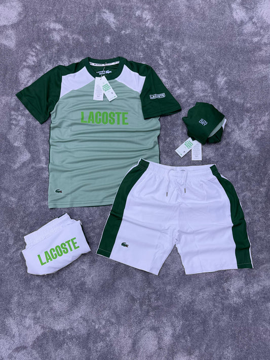 Conjunto corto lacoste verde logo verde detalles blancos