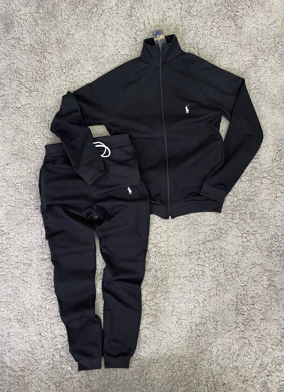 Chándal Ralph Lauren negro logo blanco sin capucha