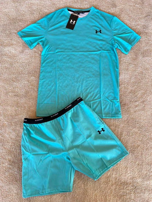 Conjunto corto under armour azul logo negro
