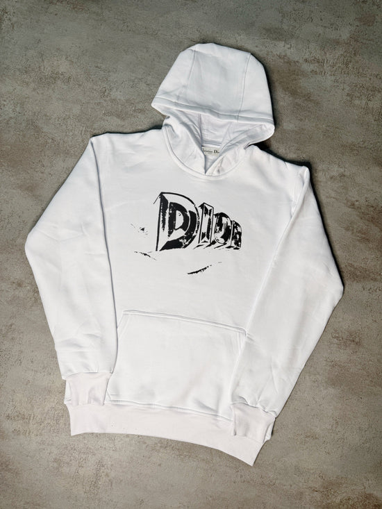 Sudadera DIOR blanca logo letras negras con capucha