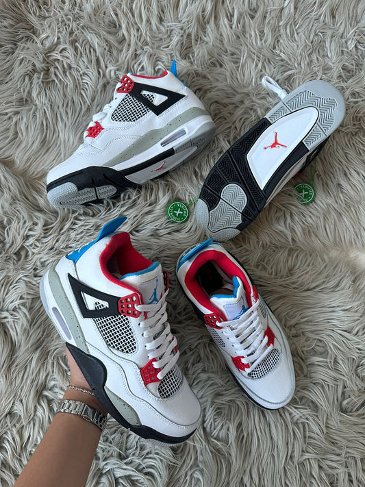 Jordan 4 blancas detalles grises rojas y negras