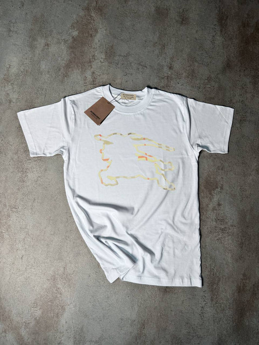 Camiseta Burberry blanco logo caballo contorno colores