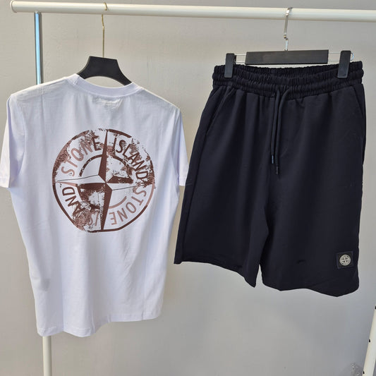 Conjunto stone island blanco logo marron