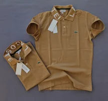 Polo Lacoste beige logo verde