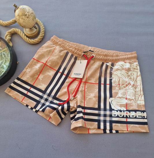 Bañador BURBERRY marron logo blanco detalles rojos y negros