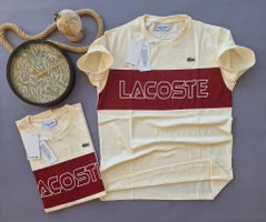 Camiseta lacoste crema logo blanco detalle rojo