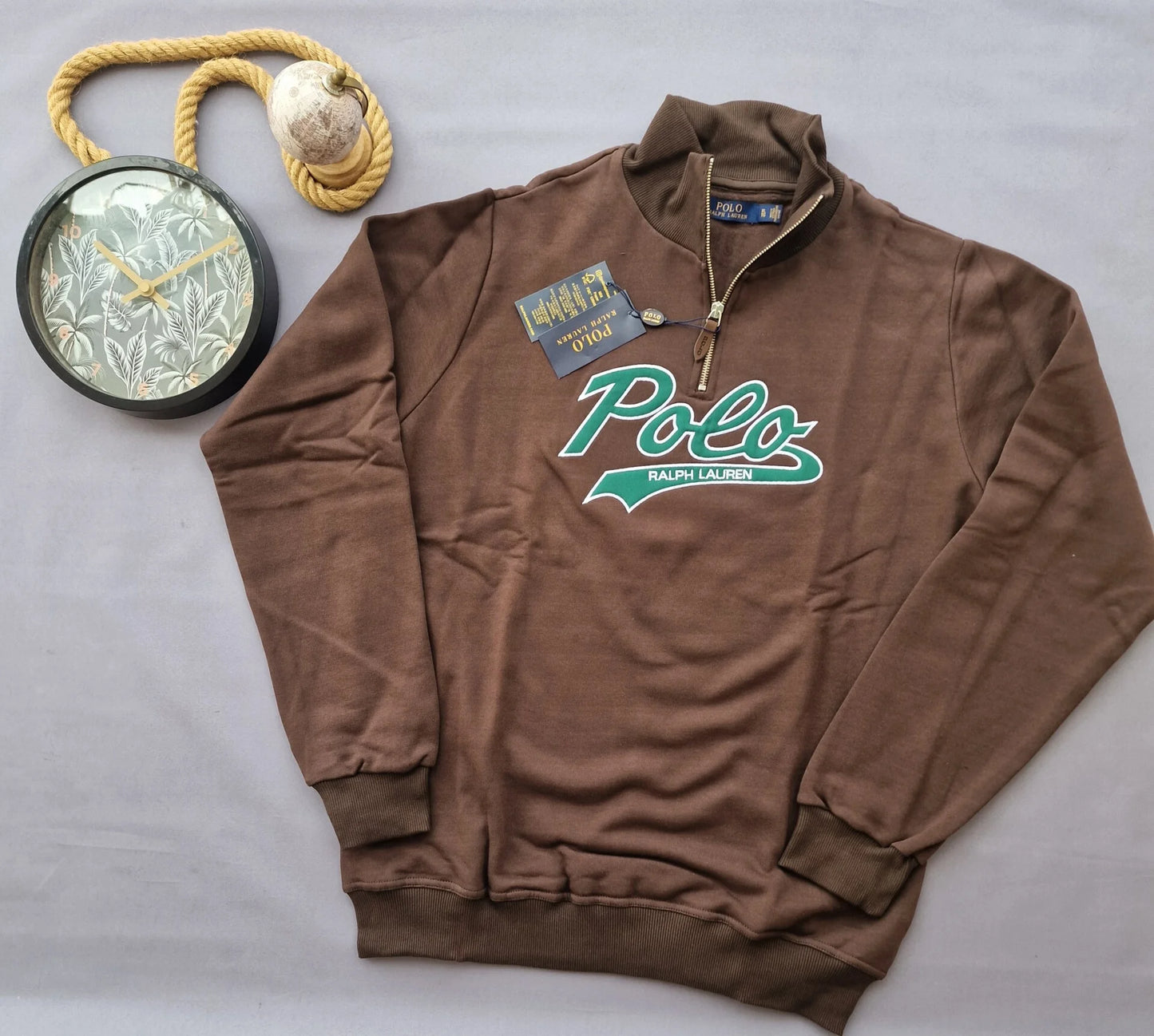 Sudadera ralph lauren marron logo verde