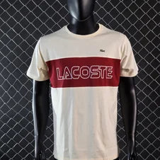 Camiseta lacoste crema logo blanco detalle rojo